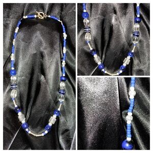 Elegant Blue and Silver Beaded Necklace
